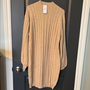 Tan Cable Knit Sweater Dress